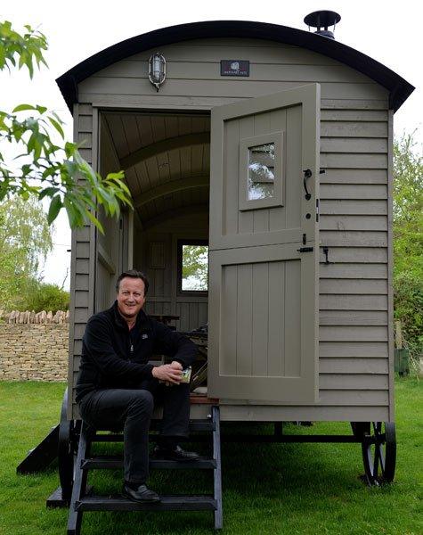 David Cameron in his shepherd's hut