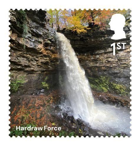Hardraw Force in Wensleydale, North Yorkshire shown on a first class stamp.