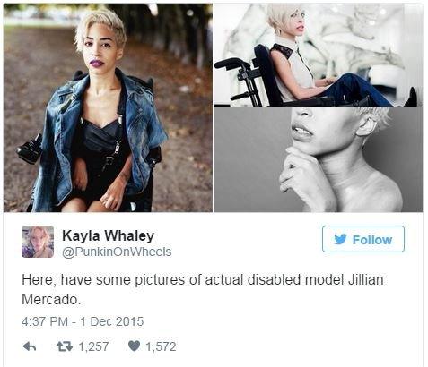 Tweet - picture of disabled model