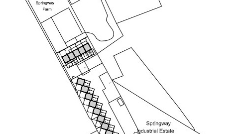 A planning map showing the Springway Lane site and the location of the neighbouring industrial site.