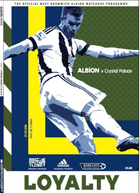 West Bromwich Albion programme cover for Saturday's home game with Crystal Palace