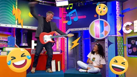 Adam Hills and Alishea in CBBC Book Club