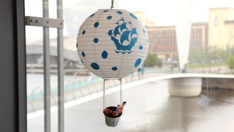 A Chinese lantern, in the shape of a hot air balloon, created by Indiana from Cardiff.