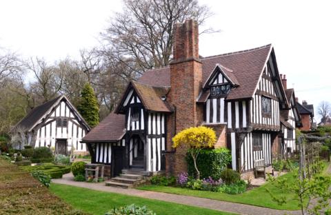 The stunning tudor exterior of Selly Manor Museum.