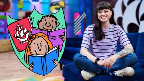 Blue Peter Book Badge and Abby.