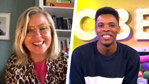 Lucy Hawking and Rhys in CBBC Book Club Set