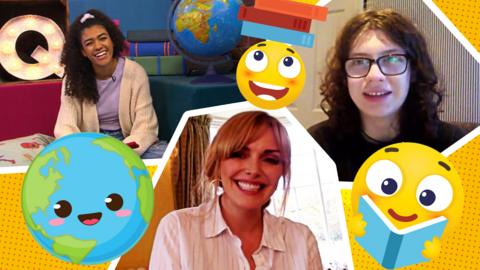 Alishea, Sophie Dahl and Dara McAnulty smiling with book emojis and an emoji of the earth.
