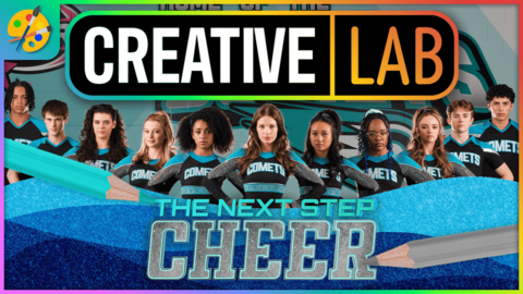 CBBC Creative Lab: The Next Step Cheer - Cheerleaders posing surrounded by drawings and pencils