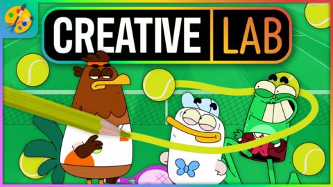 CBBC Creative Lab with Duck & Frog characters playing tennis