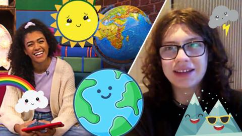 Alishea and Dara McAnulty smiling with weather emojis and an earth emoji around them.