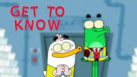Image of Duck and Frog stood against a blurred background with the words 'Get To Know' next to it.