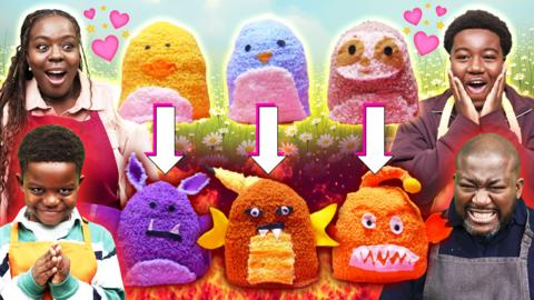 Kwapong family pose with their plushie toys made of socks.