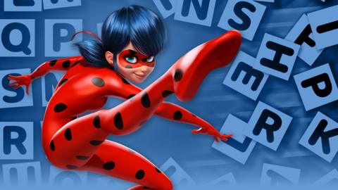 Ladybug is kicking a bunch of letters