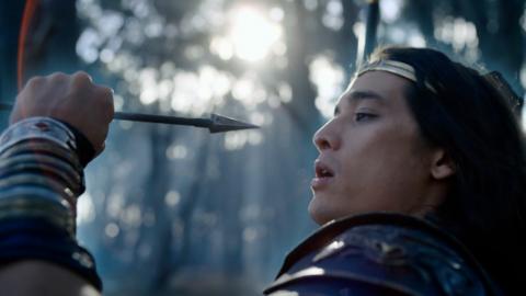 Monkey catches a flying arrow in his hand.