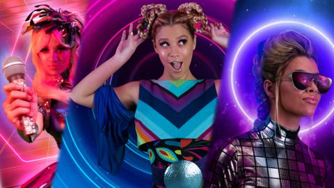 Nova Jones poses in various ways in this colourful image for a quiz all about Nova Jones.