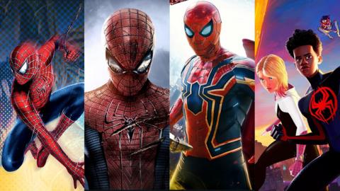 Four Spider-Man films side by side, collection on BBC iPlayer.