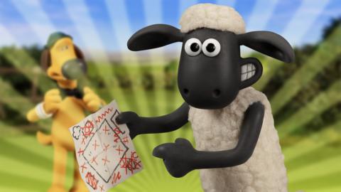 Shaun the Sheep is smiling whilst holding a map