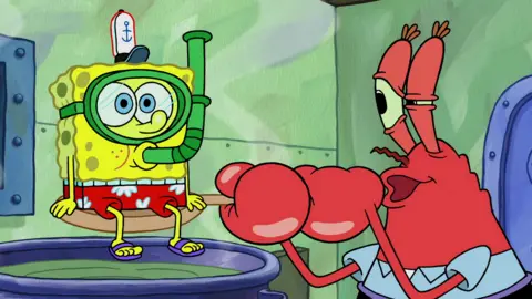Mr Krabs is dunking SpongeBob into a vat of soup