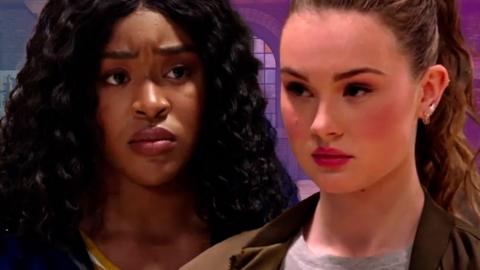 Kenzie and Grace from The Next Step looking tense.