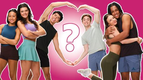Image of Jordan, Layla, Levi, Ashton, Olive and Jax against a pink background with a question mark in the middle.