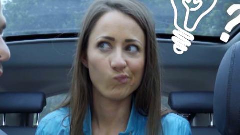 Rebecca Jackson in a car looking thoughtful.