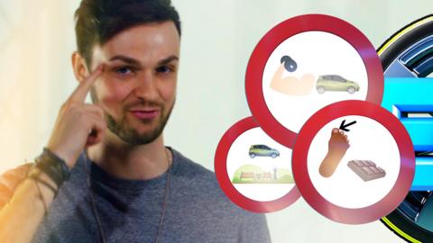 Ali-A next to three road signs.