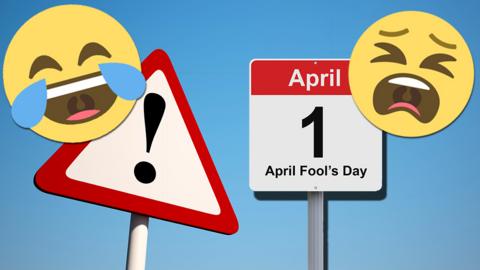 A sign saying April 1st with an emoji crying with laughter and an emoji looking distraught.
