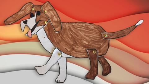 A cut out oh Henry the Blue Peter dog.