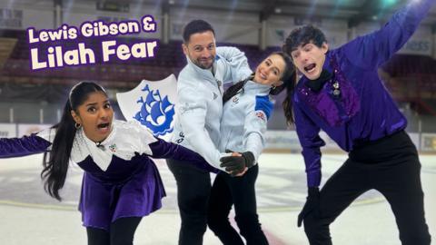 Joel and Shini practice figure skating with Team GB atheletes Lewis Gibson and Lilah Fear.
