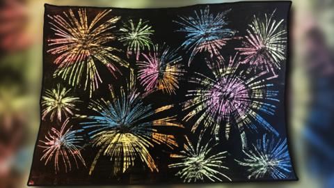 Firework display drawn in crayon