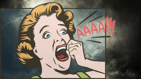 A pop art style carton of a woman looking scared, with the word AAAA! coming out of her mouth.