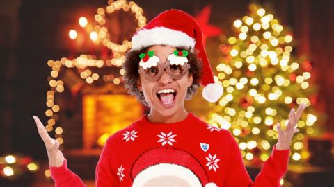 Radzi in a festive living room.