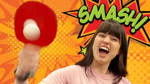 Abby hits a table tennis ball.