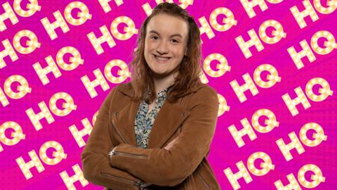 Sarah aka Floss from The Dumping Ground on a CBBC HQ Background