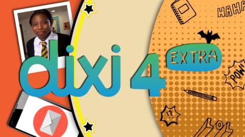 The Dixi 4 Extra logo on a patterned background.