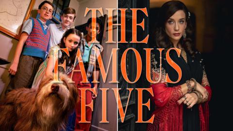 Characters from The Famous Five, the famous five logo is overlayed on top.