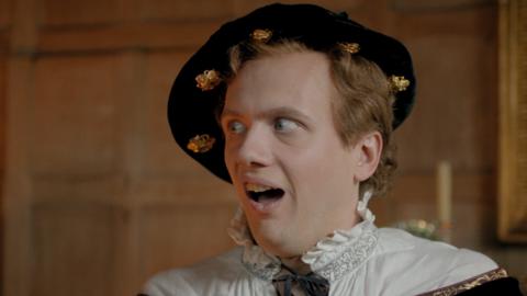 Edward VI from Horrible Histories looking shocked.