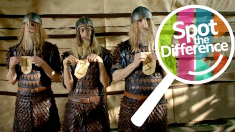 Three men in a line.