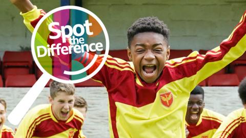 Freddie from Jamie Johnson celebrating with the 'Spot the Difference' logo.