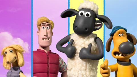 Shaun the Sheep, Bitzer, Ben the Farmer and Lexi the dog.