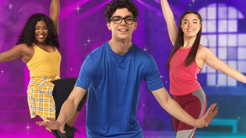 Two girls and one boy in dance poses, Piper, Kenzie and Ozzy from The Next Step.