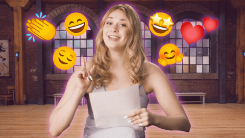 Amy from The Next Step, surrounded by happy emojis.