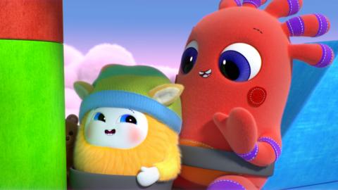 BaBa and Memo, two cuddly characters, sat in a colourful block pane.