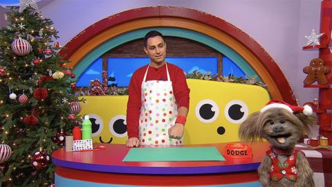 Ben and Dodger making a Christmas bracelet.