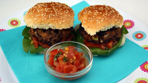 Mini Veggie Burgers and Salsa on a plate