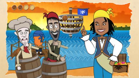 Cook, Line and Gema with the Swashbuckler playing Swashbuckle Coconutty Raft game