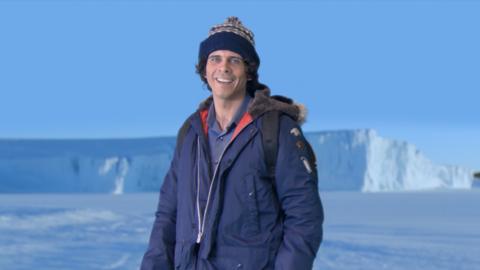 Andy from Andy's Sound Adventures is in Antarctic surrounded by ice.