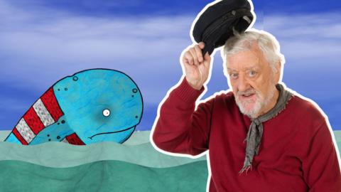 Bluey the whale swimming in the sea, and Jack from Old Jack's Boat.