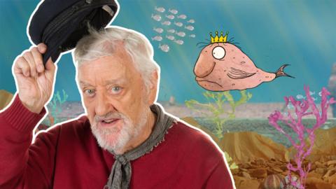 Jack from Old Jack\u2019s Boat raising his cap next to a blobfish wearing a crown.