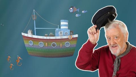 Jack from Old Jack\u2019s Boat with the Rainbow under the sea with seahorses and fish.